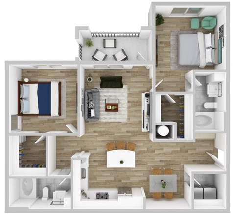 Floor plan for 2 beds, 2 baths, 1164 sqft